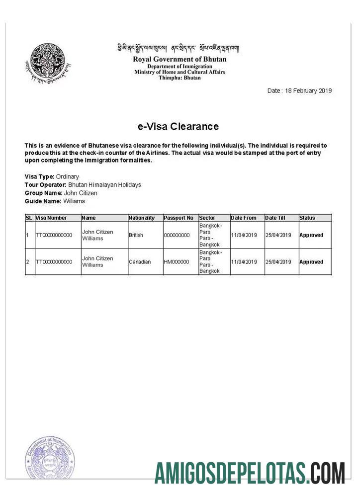 Visto BHUTAN E amostra